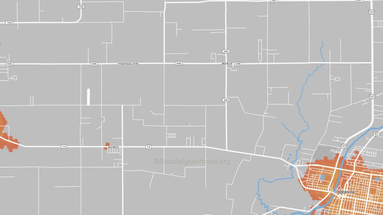 Bike Grade map of Meaux, LA