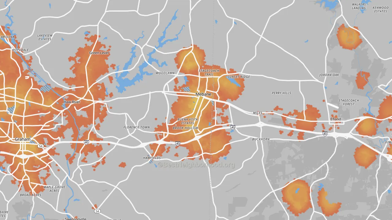 Bike Grade map of Mebane, NC