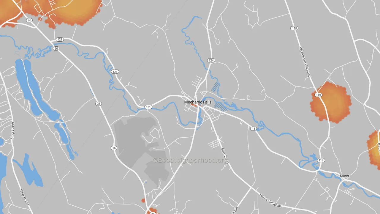 Bike Grade map of Mechanic Falls, ME