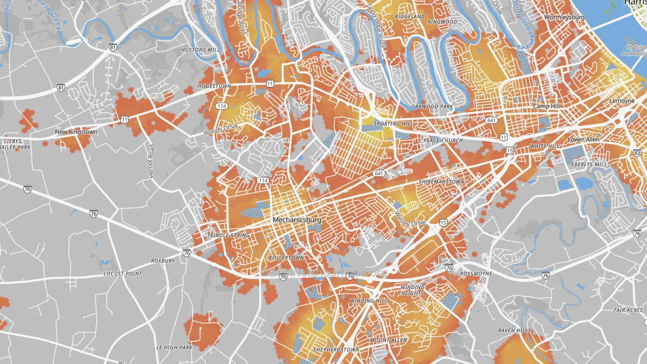 Bike Grade map of Mechanicsburg, PA
