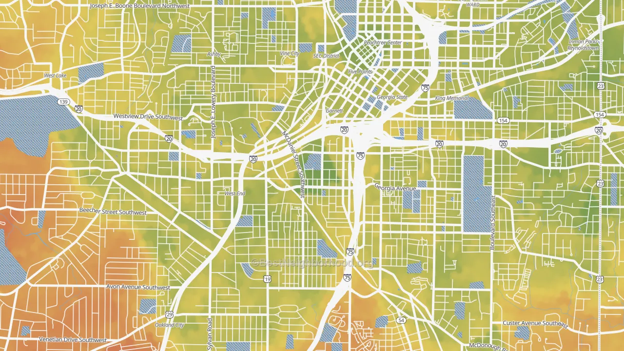 Bike Grade map of Mechanicsville, Atlanta, GA