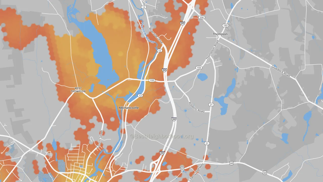 Bike Grade map of Mechanicsville, CT