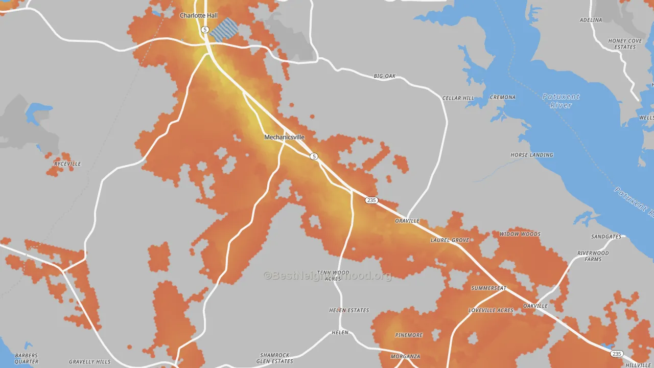 Bike Grade map of Mechanicsville, MD