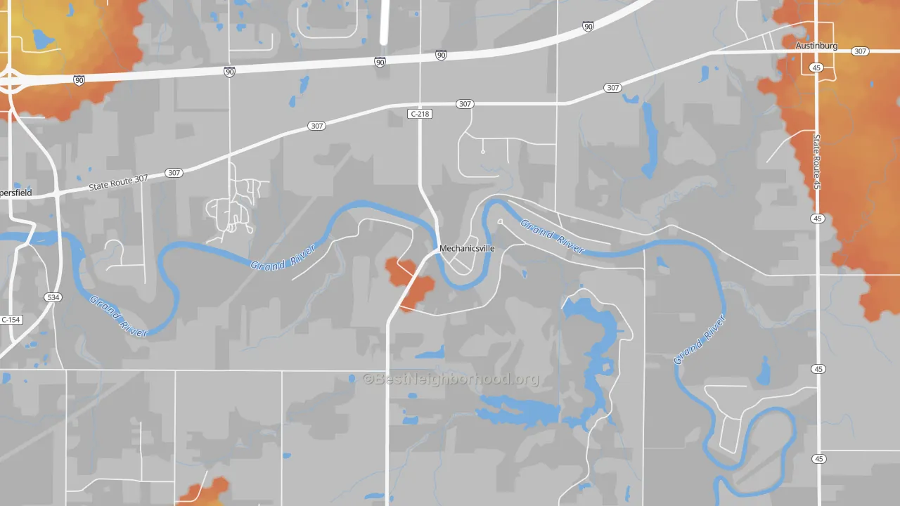 Bike Grade map of Mechanicsville, OH