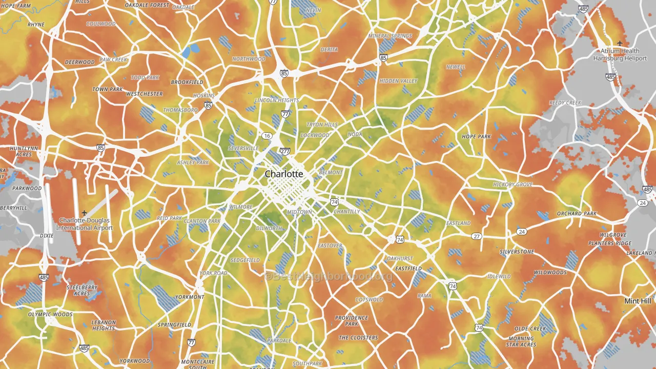 Bike Grade map of Mecklenburg County, NC