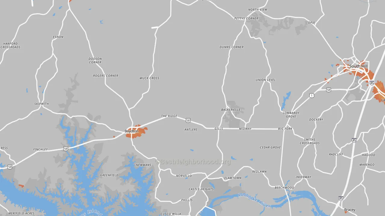 Bike Grade map of Mecklenburg County, VA