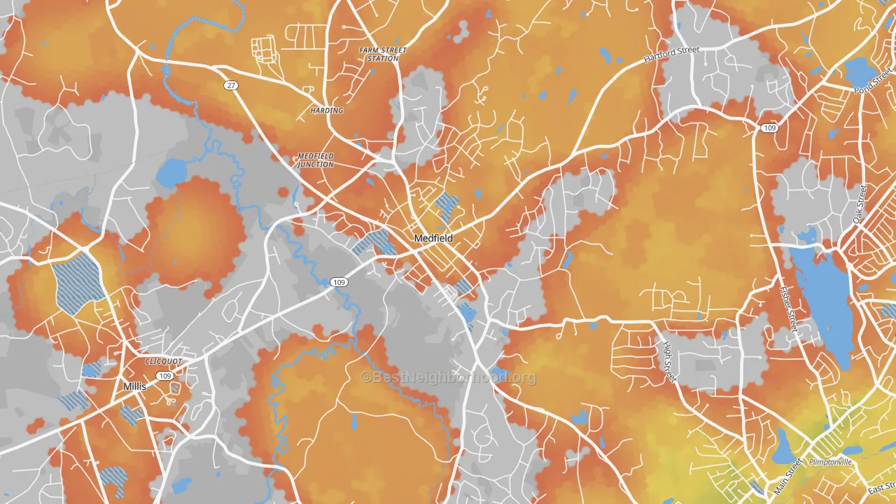 Bike Grade map of Medfield, MA