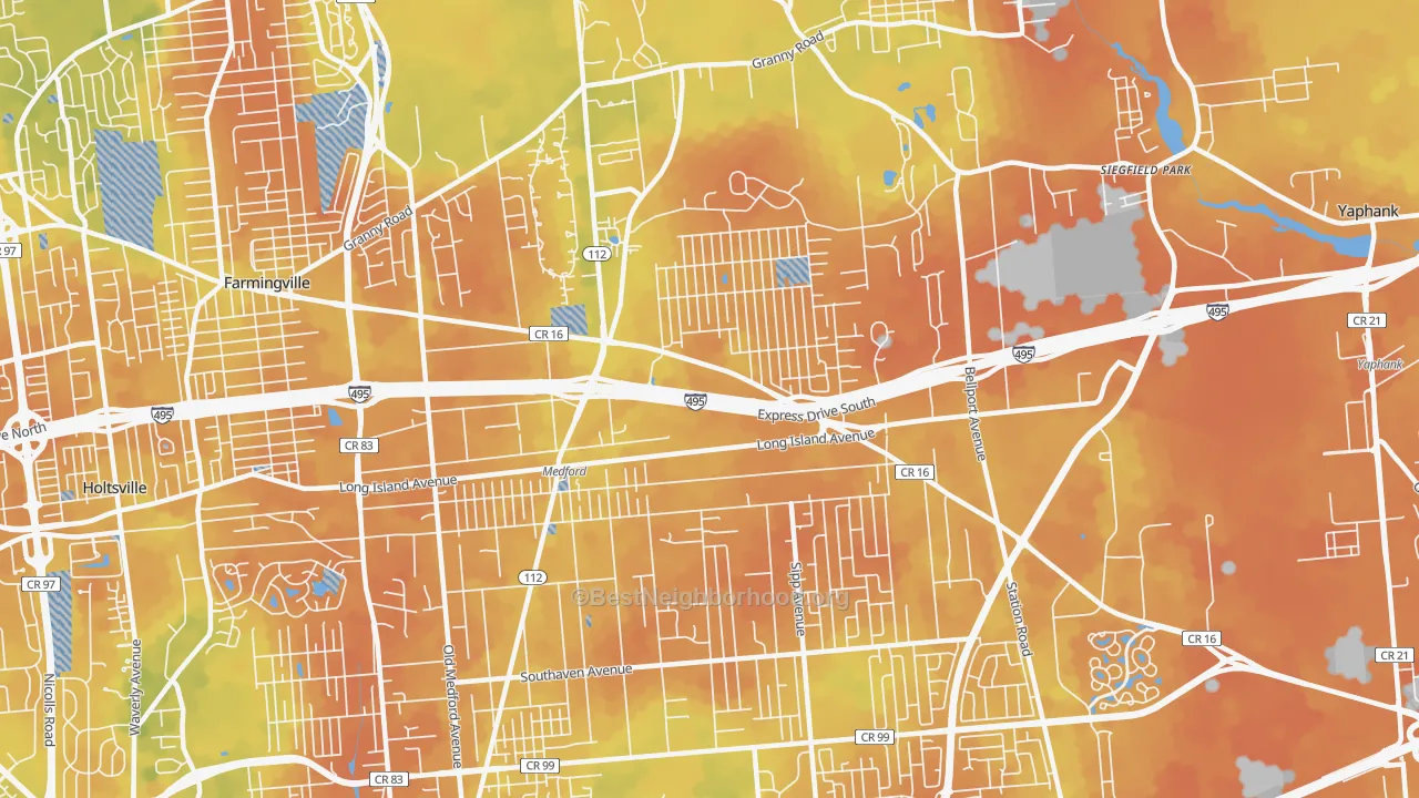 Bike Grade map of Medford, NY