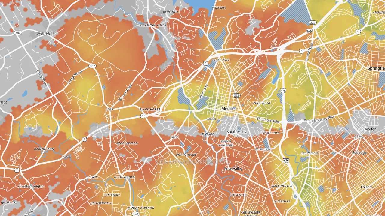 Bike Grade map of Media, PA