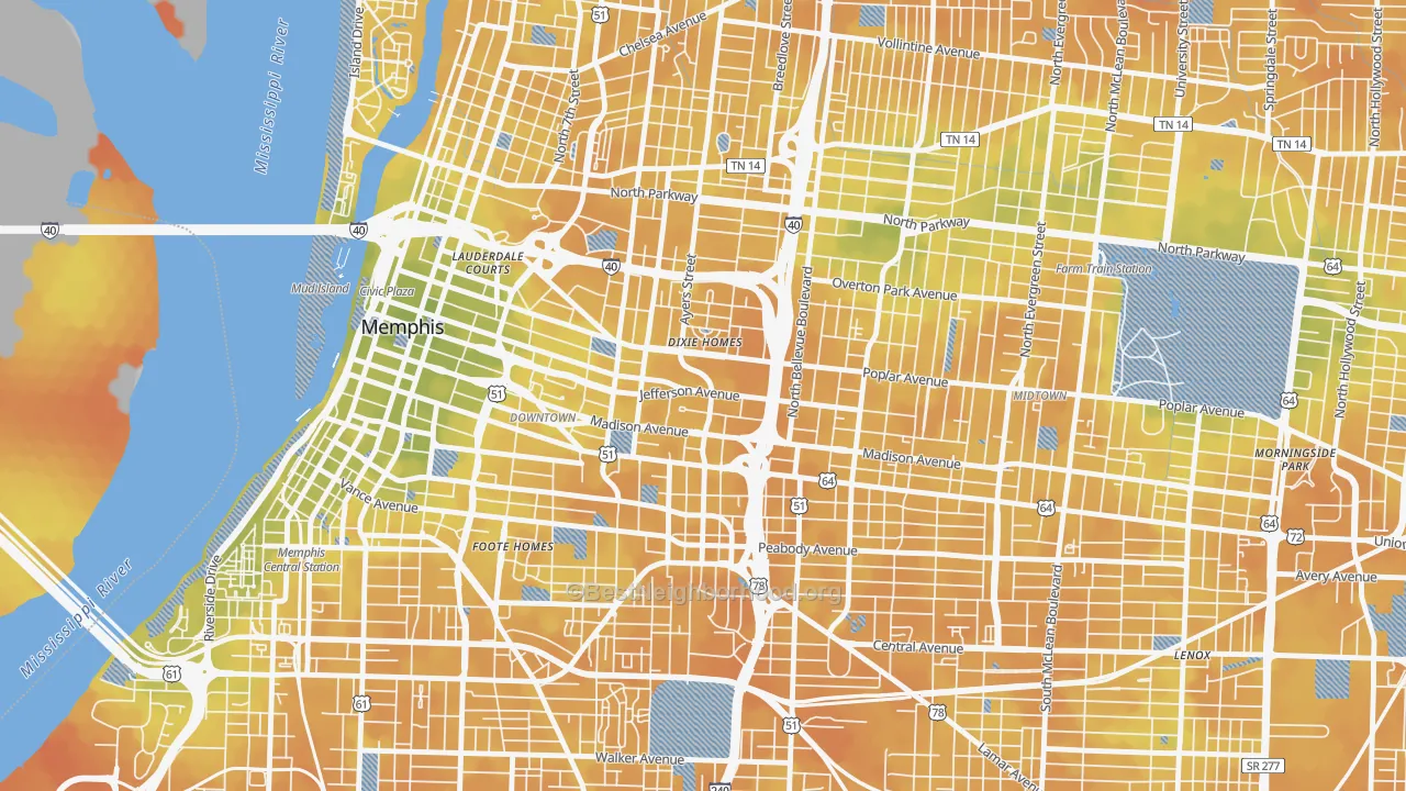 Bike Grade map of Medical District, Memphis, TN