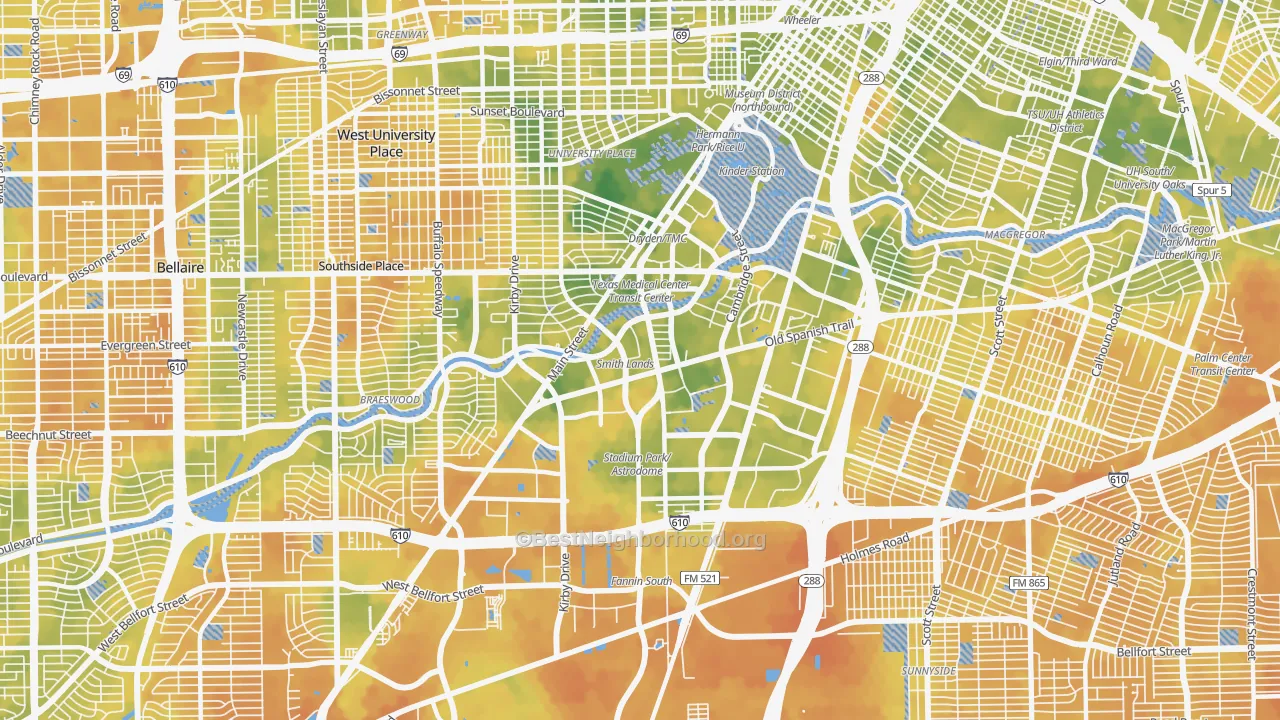 Bike Grade map of Medical, Houston, TX