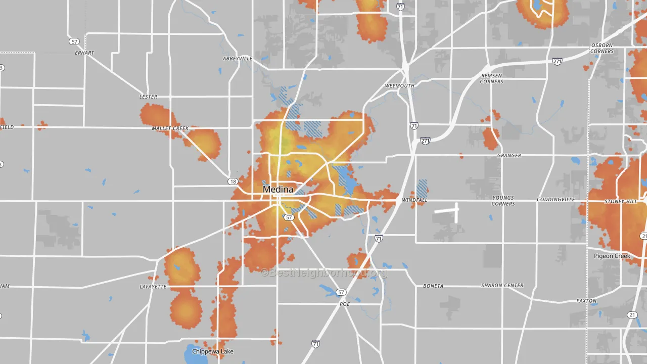 Bike Grade map of Medina County, OH