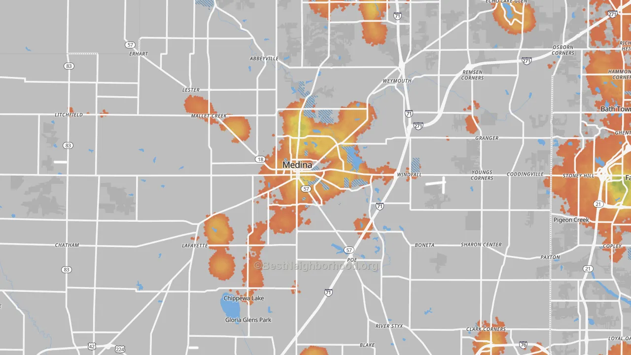 Bike Grade map of Medina, OH