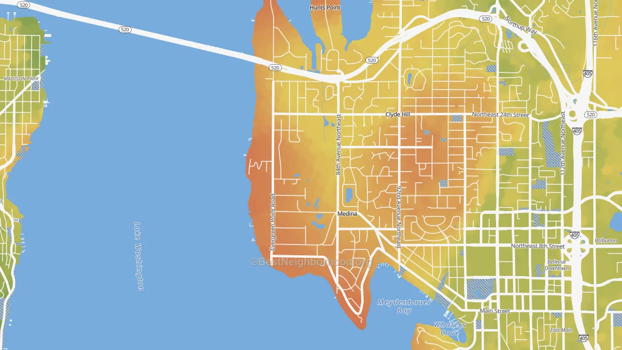 Bike Grade map of Medina, WA