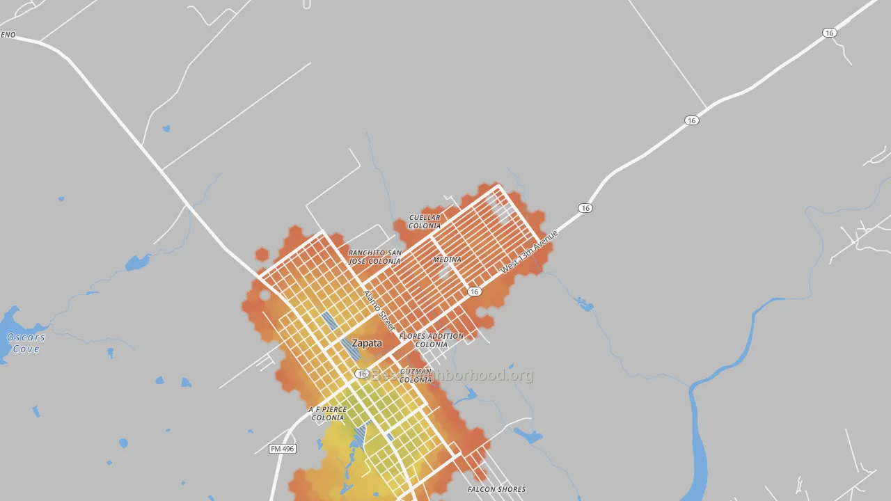 Bike Grade map of Medina, Zapata, TX