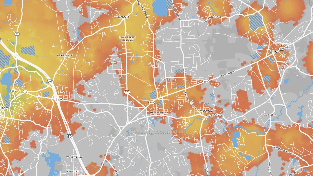 Bike Grade map of Medway, MA