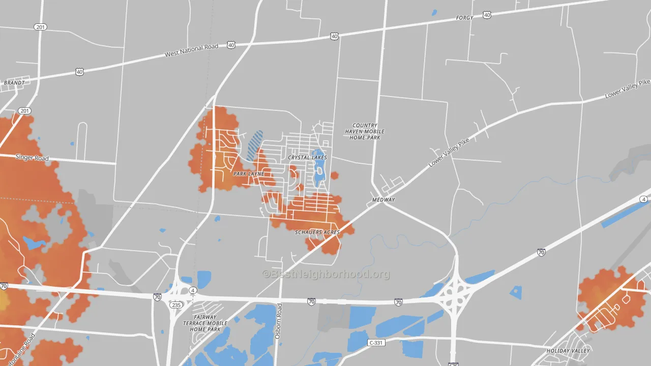 Bike Grade map of Medway, OH