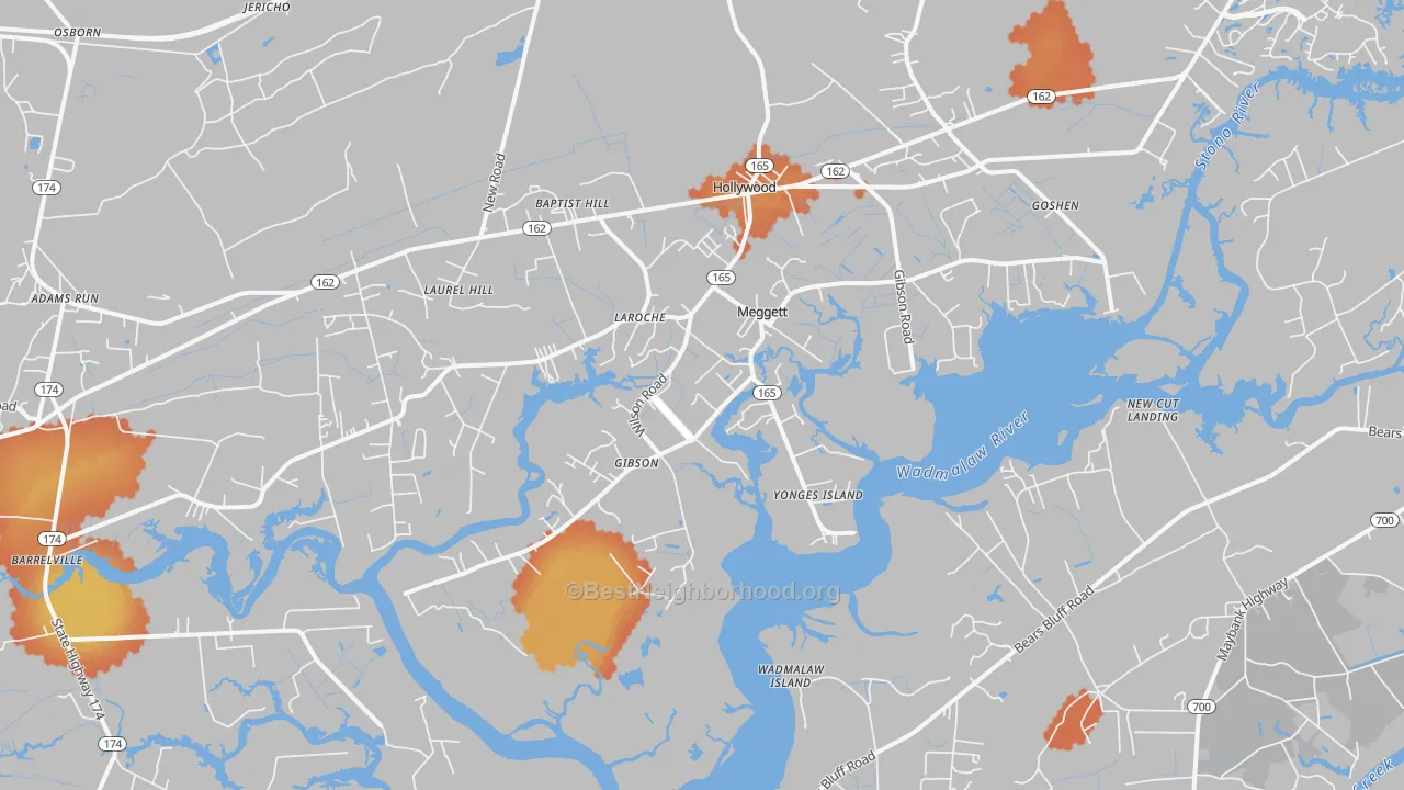 Bike Grade map of Meggett, SC