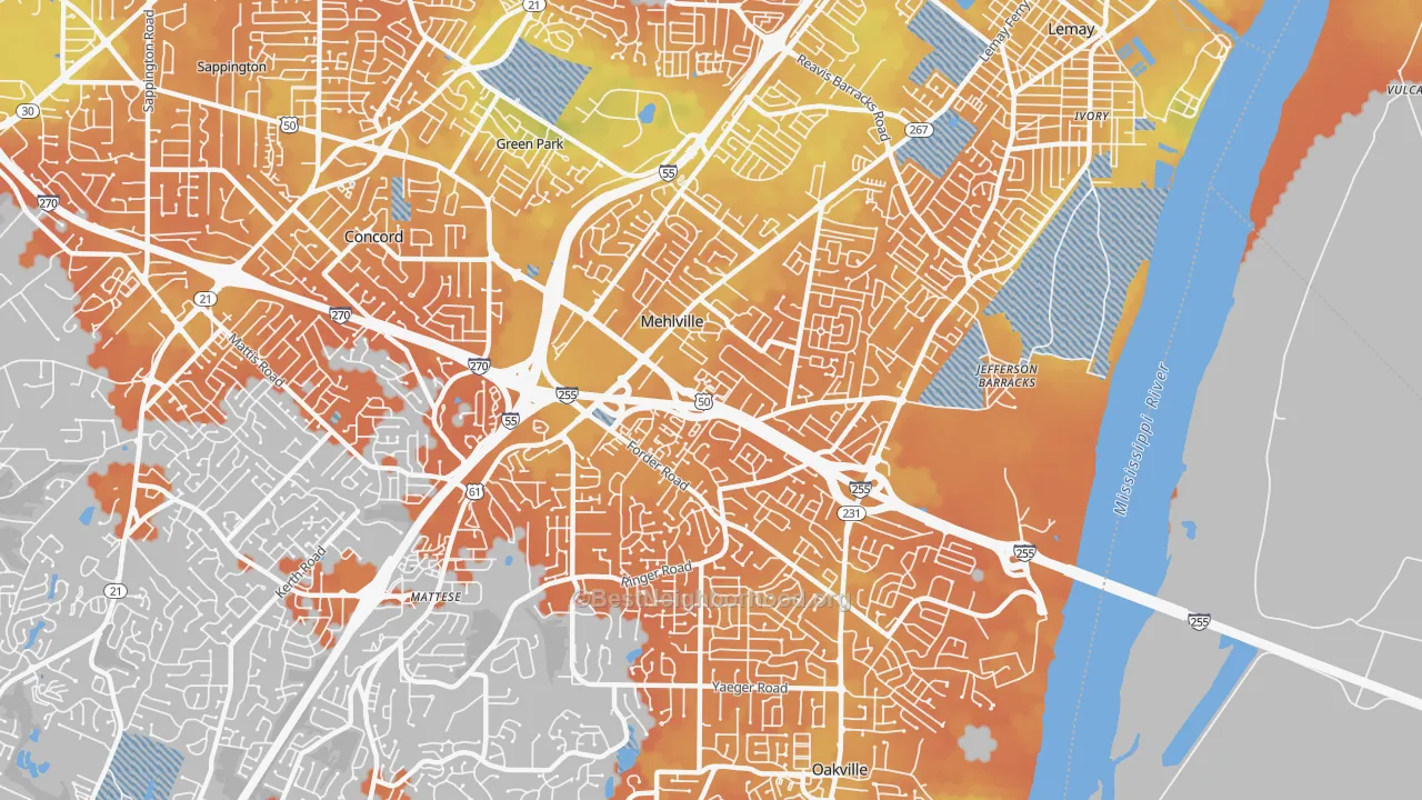 Bike Grade map of Mehlville, MO