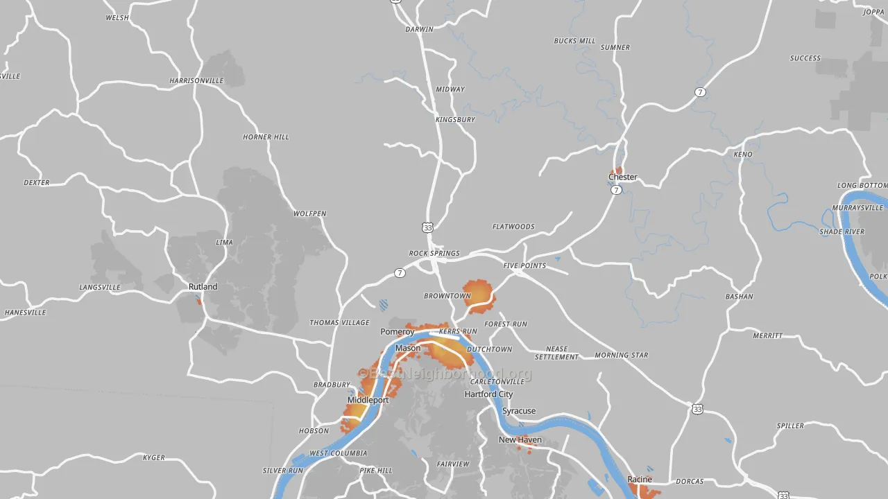 Bike Grade map of Meigs County, OH