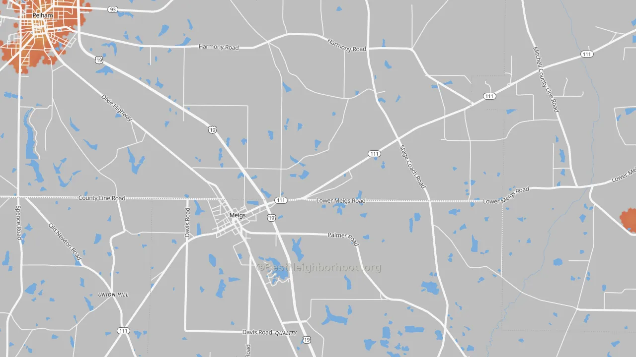 Bike Grade map of Meigs, GA