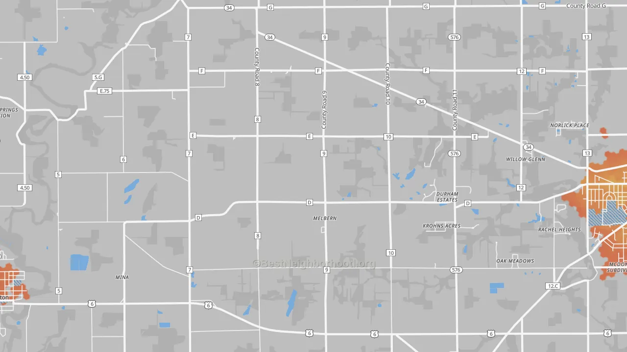 Bike Grade map of Melbern, OH