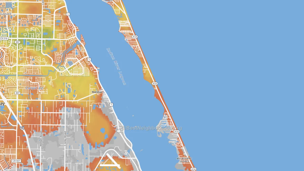 Bike Grade map of Melbourne Beach, FL