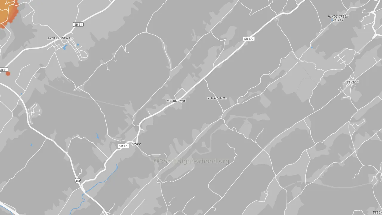 Bike Grade map of Melbourne, TN
