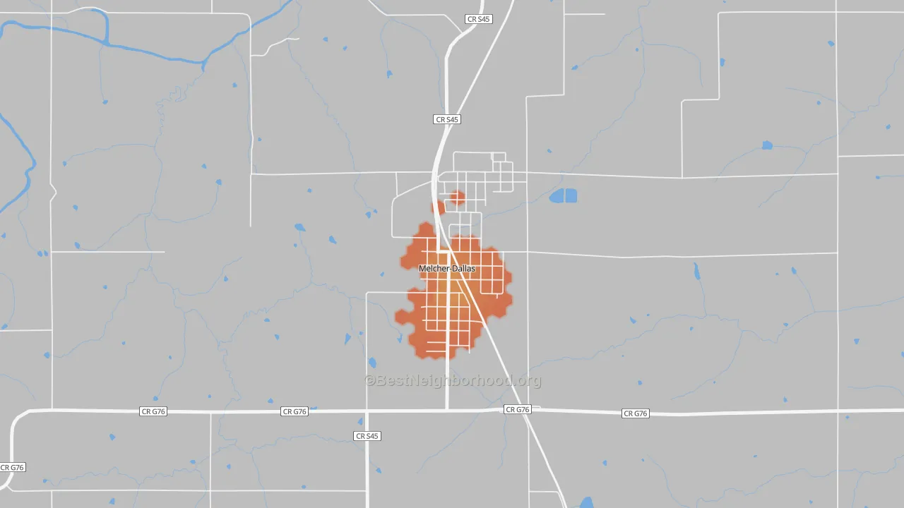 Bike Grade map of Melcher-Dallas, IA