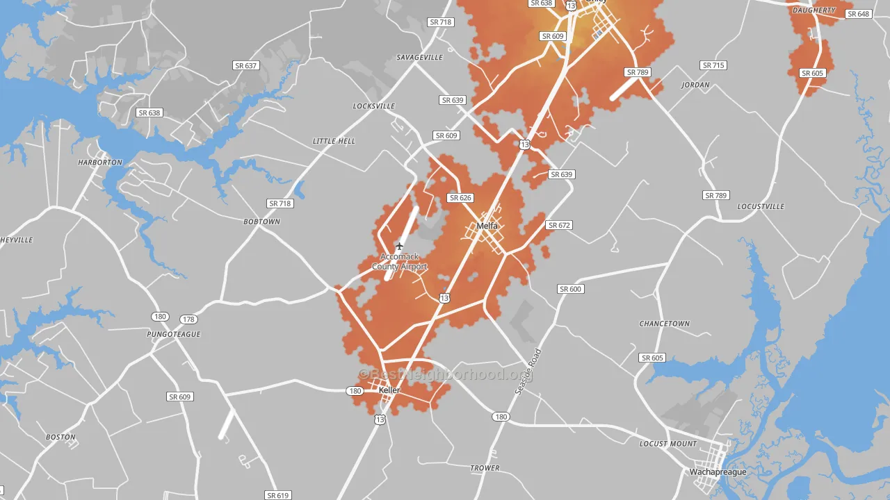 Bike Grade map of Melfa, VA