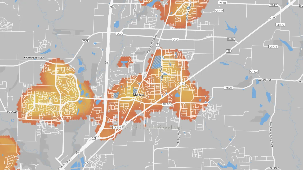 Bike Grade map of Melissa, TX