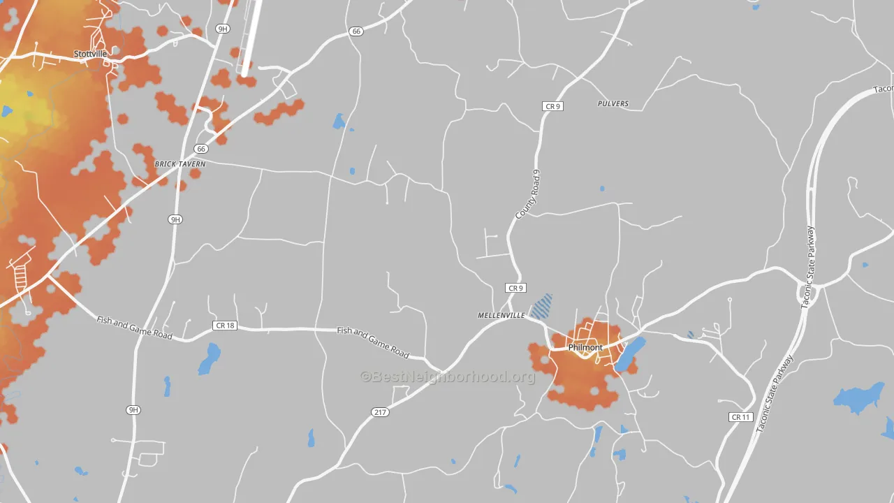 Bike Grade map of Mellenville, NY