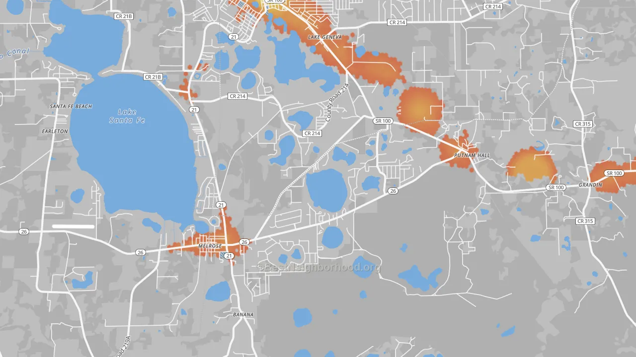 Bike Grade map of Melrose, FL