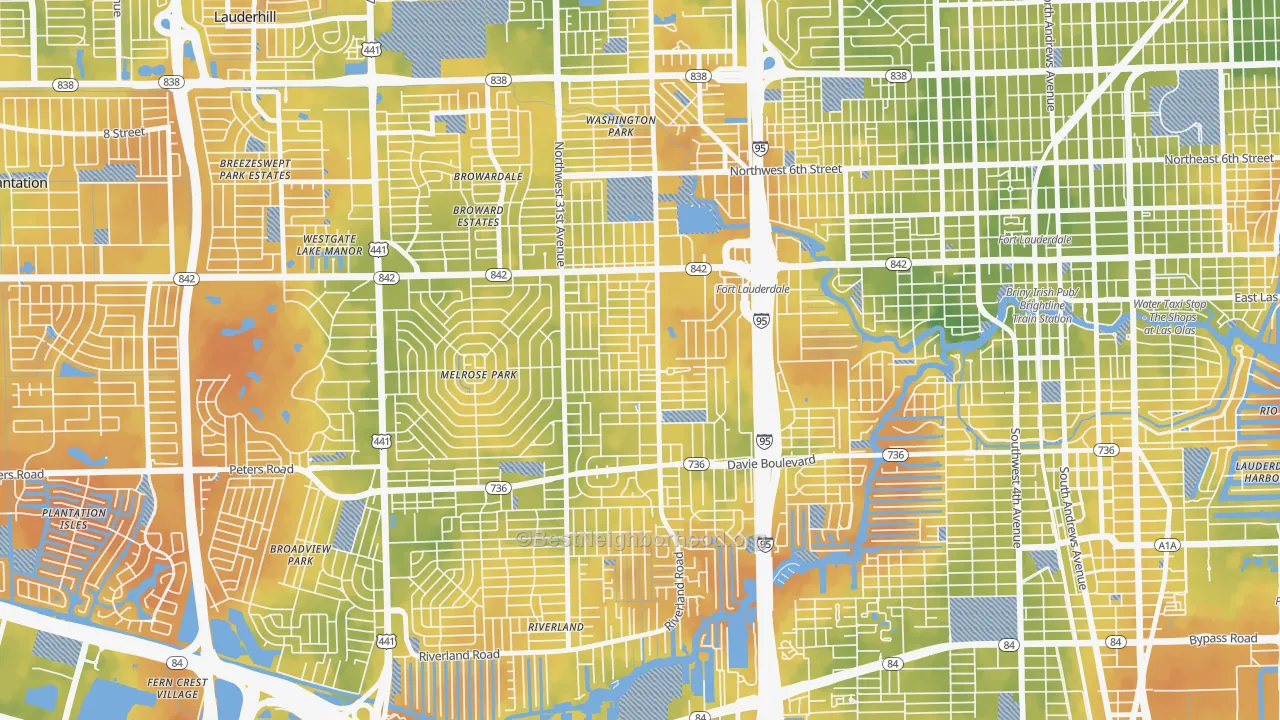 Bike Grade map of Melrose Manors, Fort Lauderdale, FL