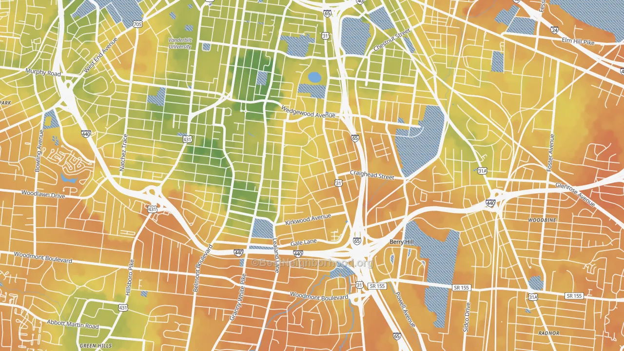 Bike Grade map of Melrose, Nashville, TN