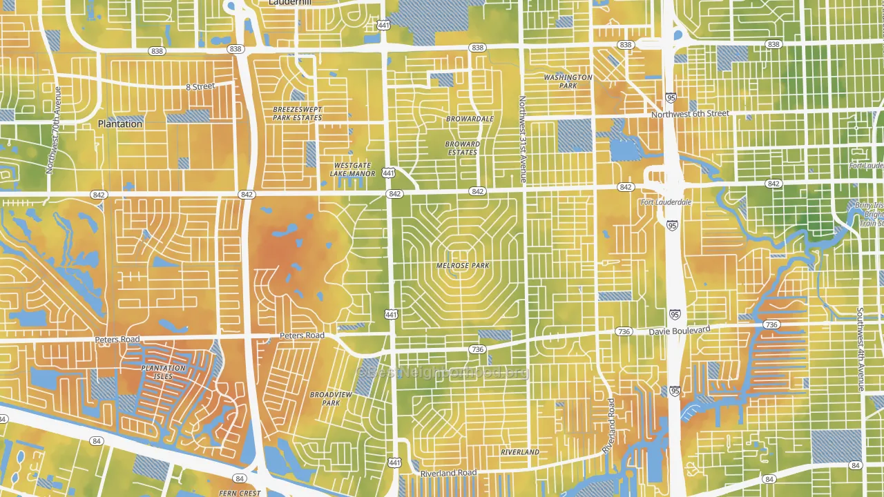 Bike Grade map of Melrose Park, Fort Lauderdale, FL