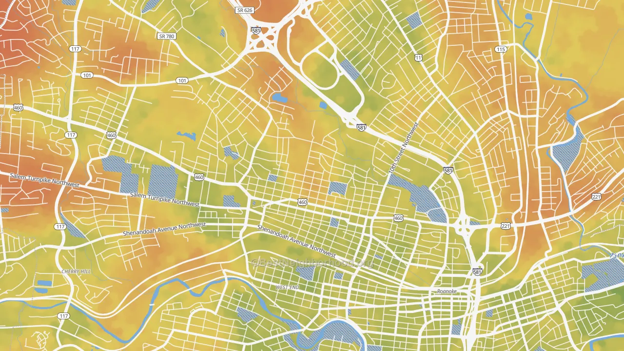 Bike Grade map of Melrose-Rugby, Roanoke, VA