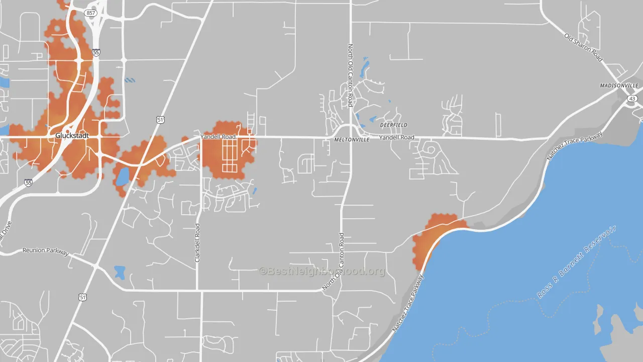 Bike Grade map of Meltonville, MS