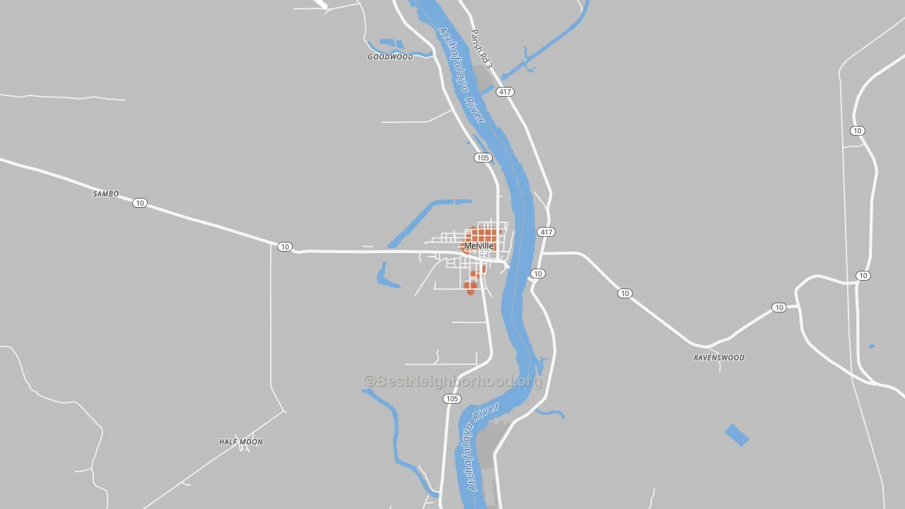Bike Grade map of Melville, LA