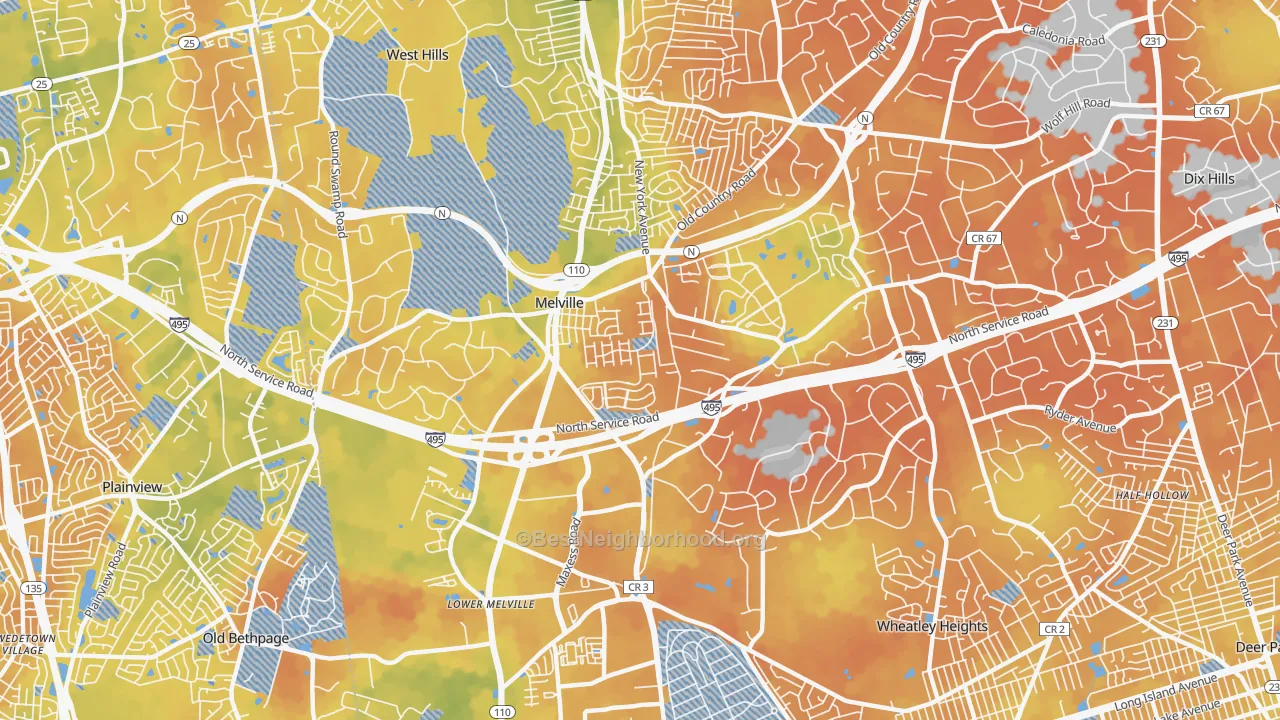 Bike Grade map of Melville, NY