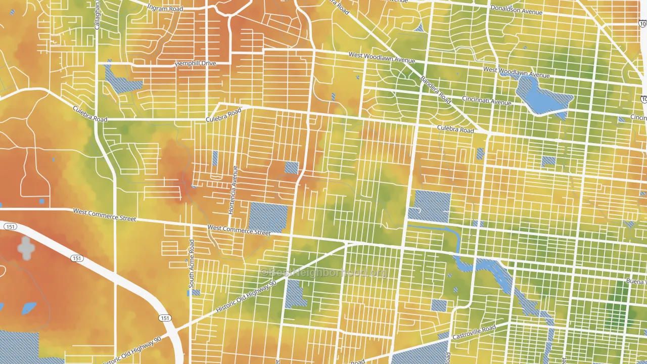 Bike Grade map of Memorial Heights, San Antonio, TX