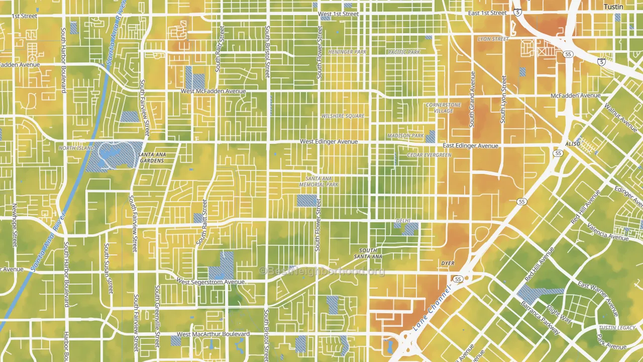 Bike Grade map of Memorial Park, Santa Ana, CA