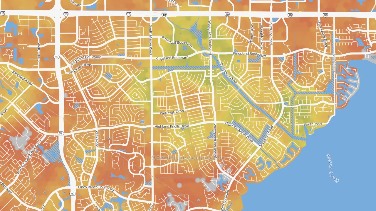 Bike Grade map of Memorial Parkway, Katy, TX