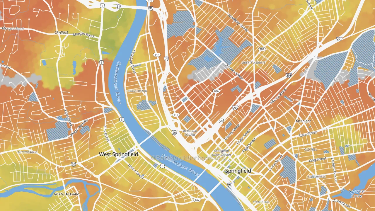 Bike Grade map of Memorial Square, Springfield, MA