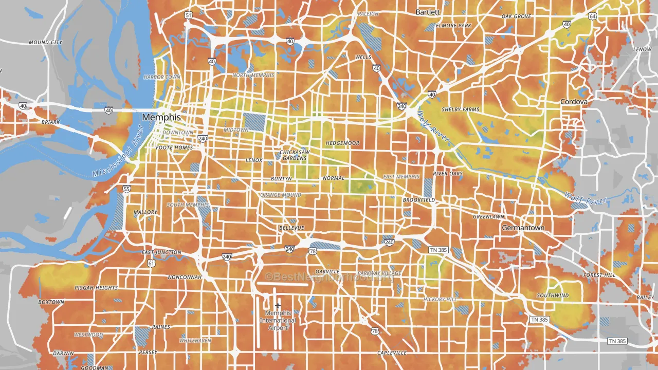 Bike Grade map of Memphis, TN