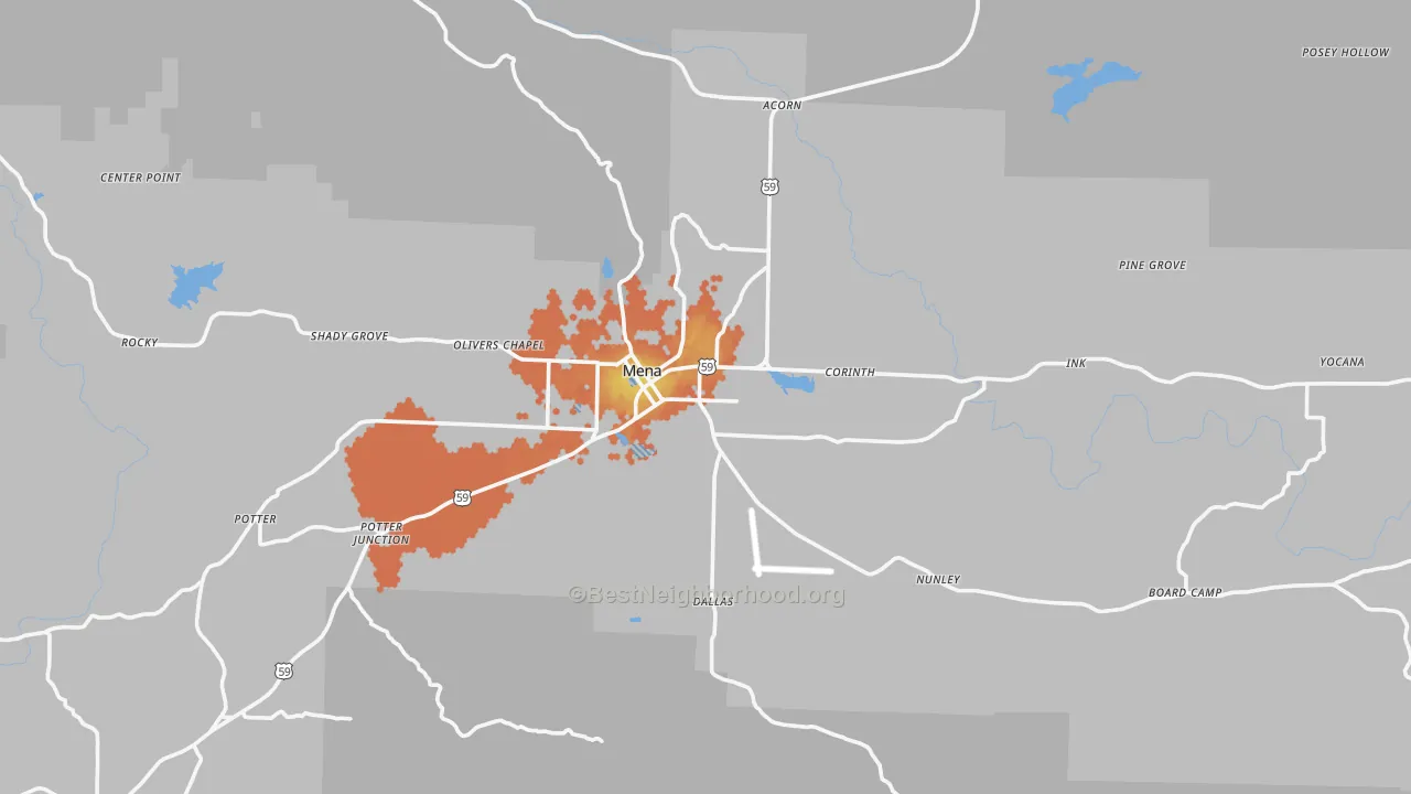 Bike Grade map of Mena, AR