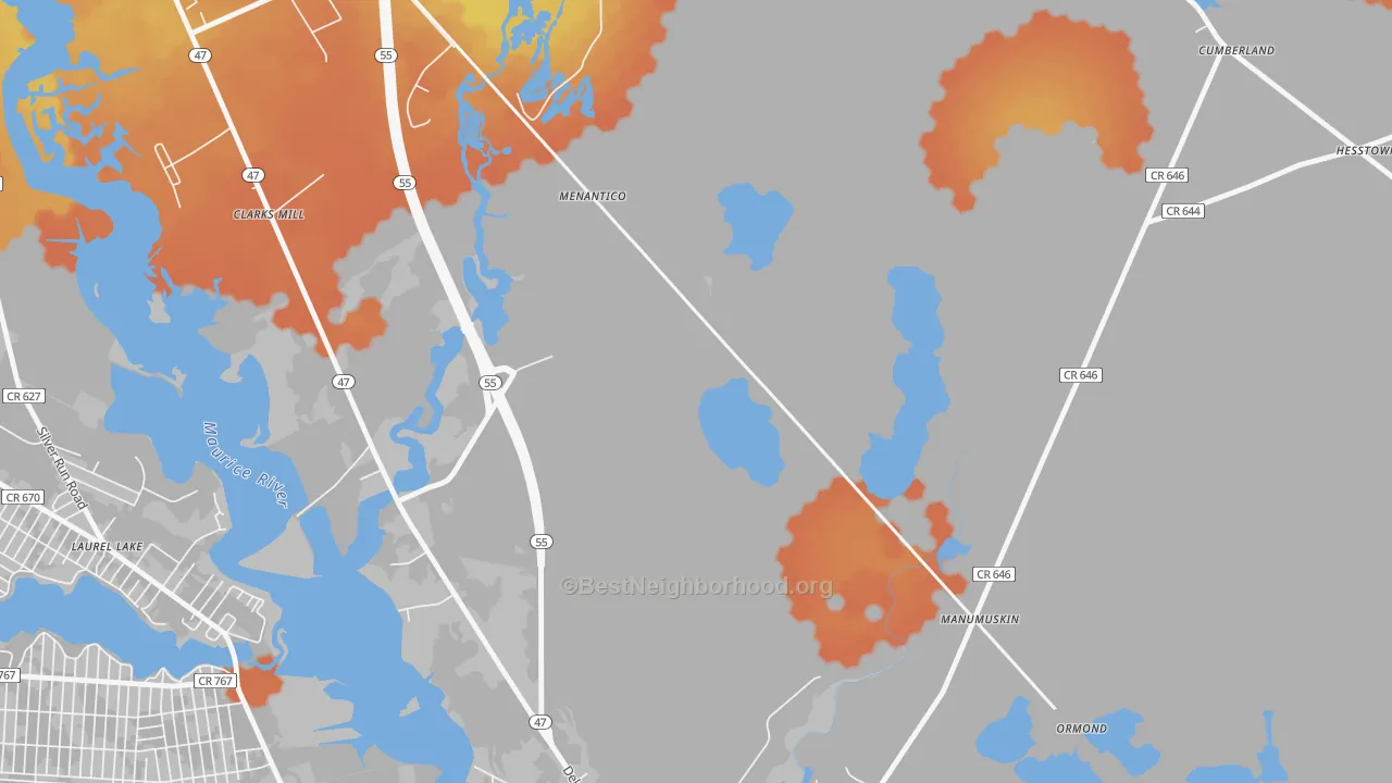 Bike Grade map of Menantico, NJ