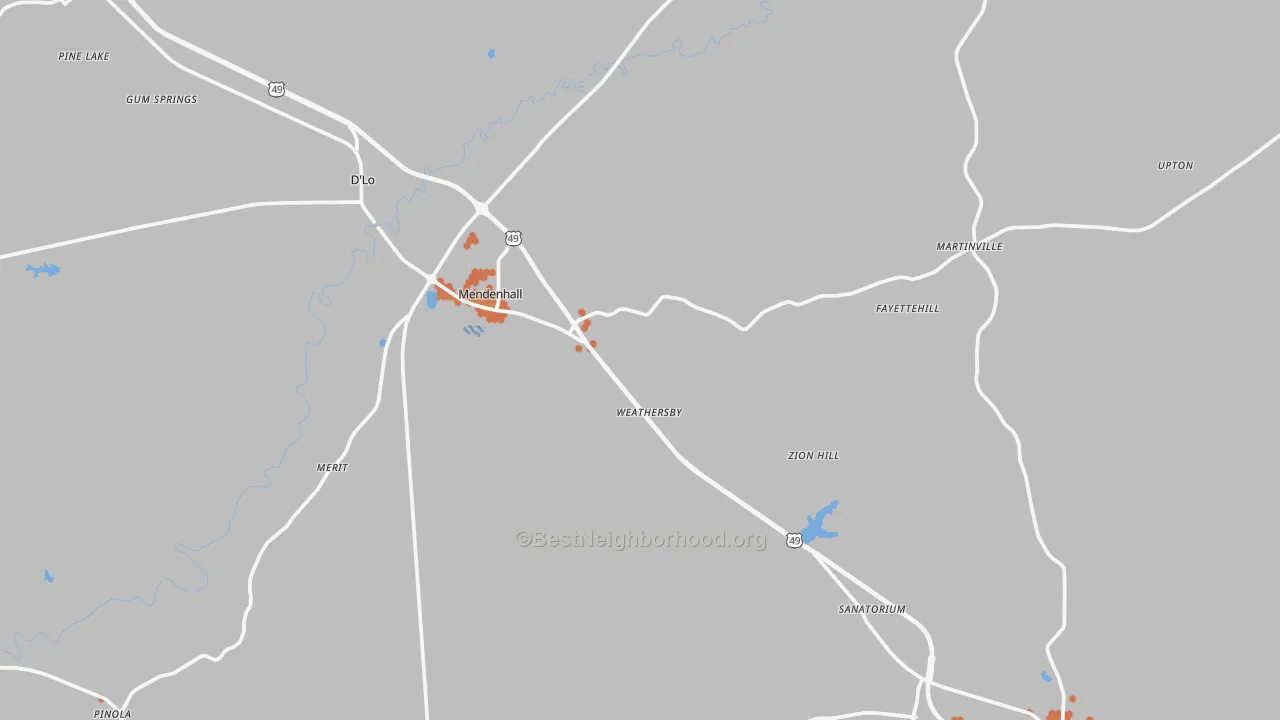 Bike Grade map of Mendenhall, MS
