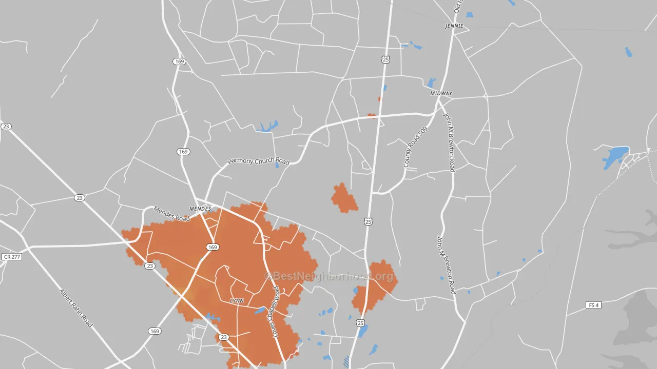 Bike Grade map of Mendes, GA