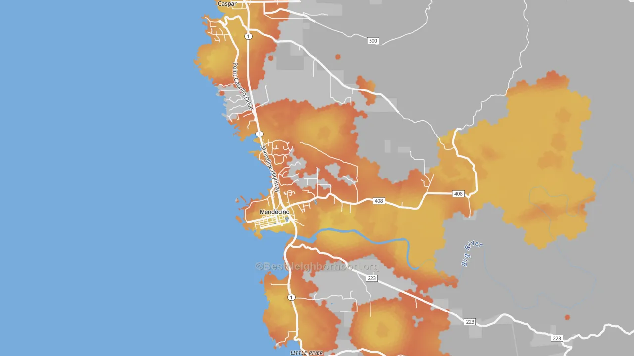 Bike Grade map of Mendocino, CA